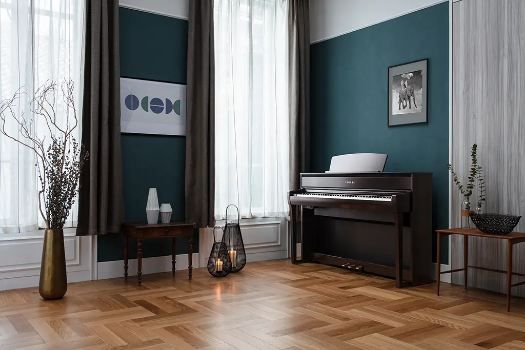 upright piano in living room