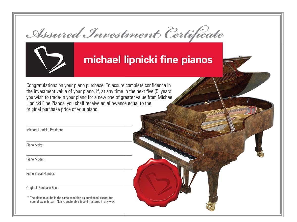Assured Investment Certificate - Michael Lipnicki Fine Pianos