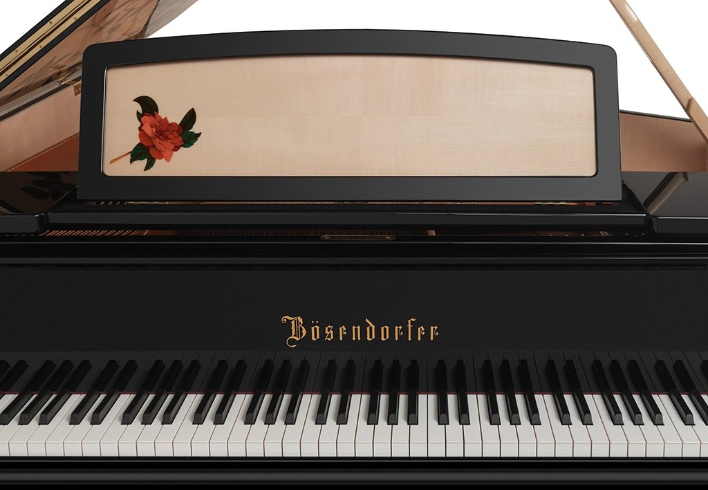 Close-up of premium Bosendorfer grand piano craftsmanship in Calgary, AB
